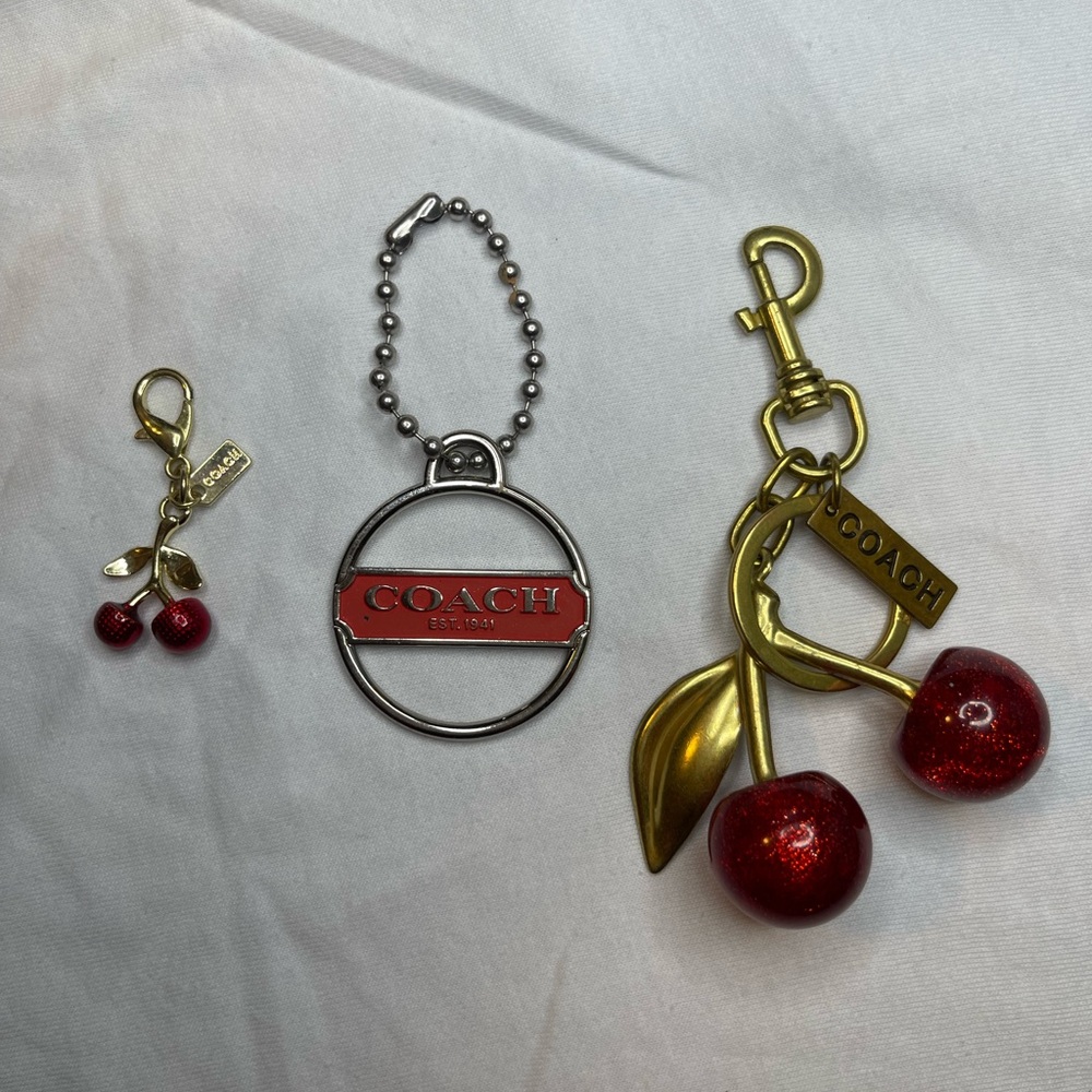 COACH Gold-Tone Red Cherry Key & Card Holder Charms